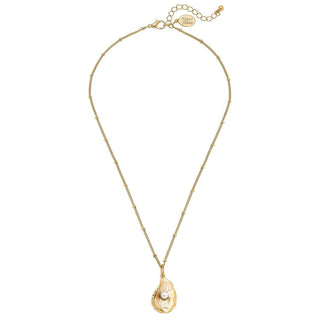 Susan Shaw | Handcast Gold Oyster with Genuine Freshwater Pearl Necklace