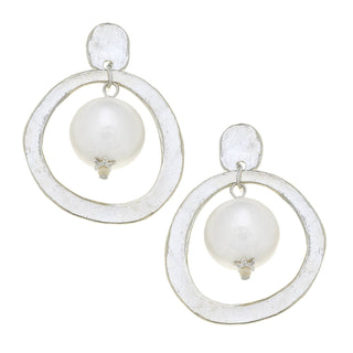Susan Shaw silver hoop and cotton pearls earrings.