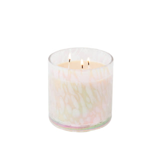 Sweet Grace Candle in a glass container with a marbled design.
