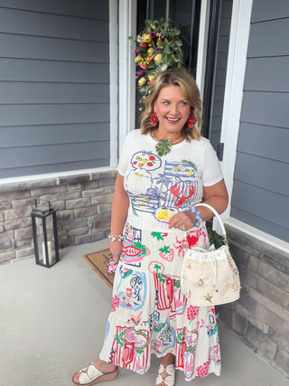 multicolor food and wine skirt