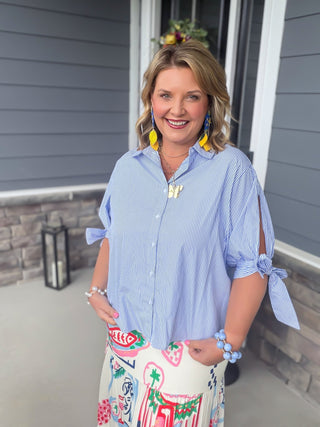 blue and white stripe blouse