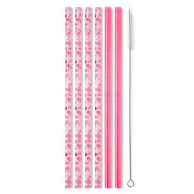 Let's Go Girls & Pink Glitter Reusable Straw Set
