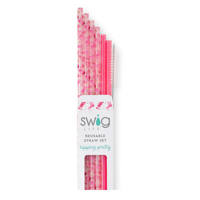 Let's Go Girls & Pink Glitter Reusable Straw Set