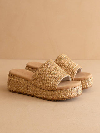 Taniya Raffia Platform Slide | Toffee