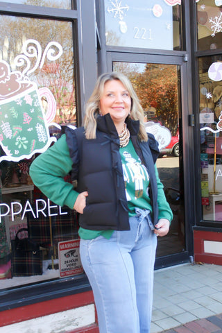 The Bow & Ruffle Puffer Vest | Black