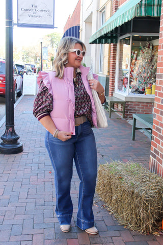 The Bow & Ruffle Puffer Vest | Pink