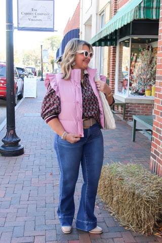 pink puffy vest