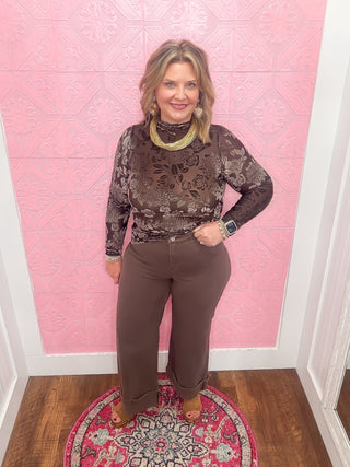 brown straight leg cuff hem denim jean