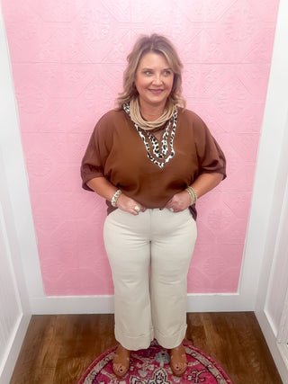 cream wide leg wide cuff jean