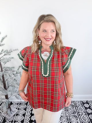 red tartan plaid blouse