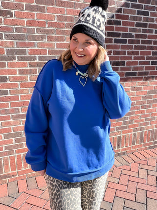 blue raw hem sweatshirt