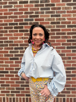 button down blouse with ruffle cuffs