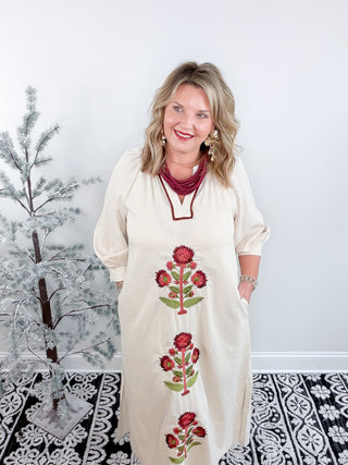 cream embroidered dress