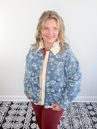 blue denim floral jacket