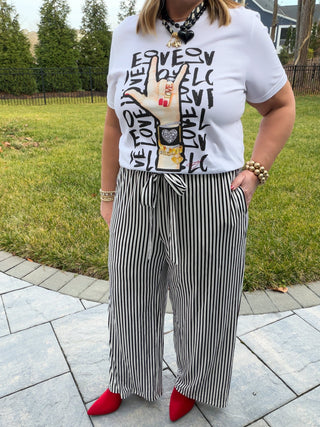 black and white striped pants