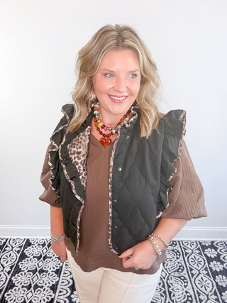 black leopard quilted vest
