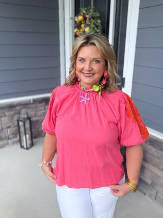 THML pink embroidered blouse