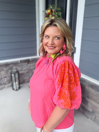 THML | Pink Horizon Embroidered Top