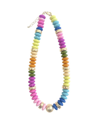 Colorful beaded disc necklace.
