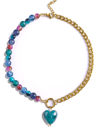 Necklace with colorful beads and a heart-shaped charm