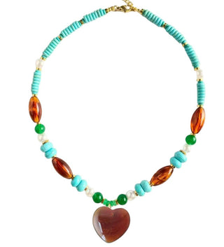 Treasure Jewels necklace with heart-shaped pendant and multicolored beads
