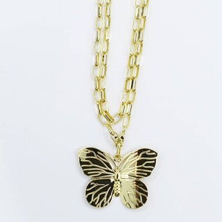 Gold butterfly necklace.