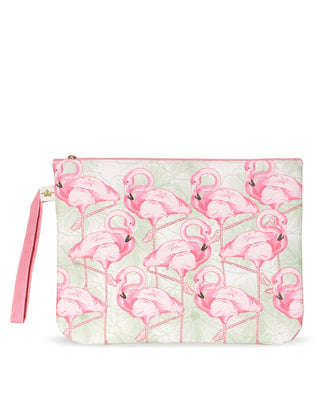 Wet/Dry pouch with pink flamingo pattern.