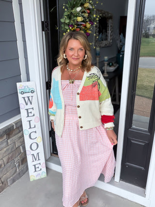 Tropical Palm & Wine V-Neck Cardigan