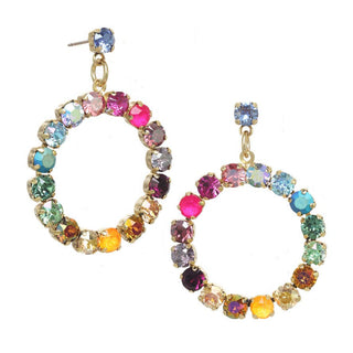 Multicolored gemstone hoop earrings