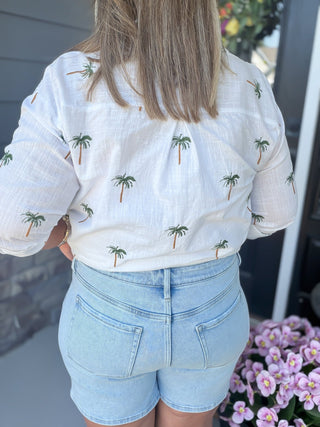 Vervet | Loreita High Rise Drawstring Midi Denim Shorts