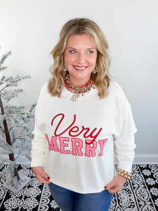 white very merry sweatshirt