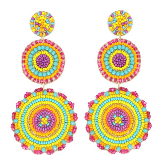 Vibrant Disc Beaded Embroidery Statement Drop Earrings