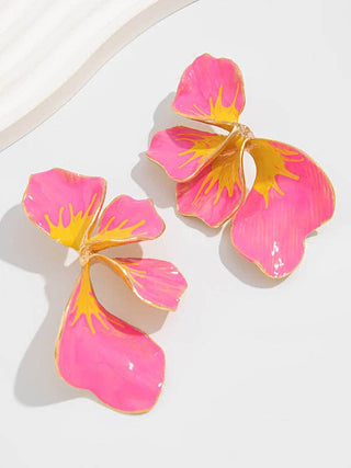 Pink and yellow floral earrings.