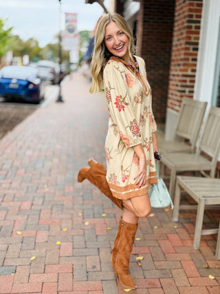 Vintage Bloom Suede Dress