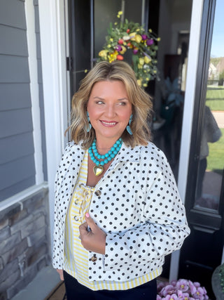 Vintage-Inspired Polka Dot Boxy Jacket