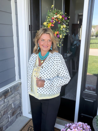 Vintage-Inspired Polka Dot Boxy Jacket