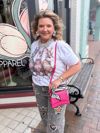 Vintage Three Bunnies Floral Easter Graphic T-Shirt