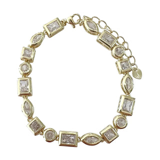 gold bracelet with clear stones