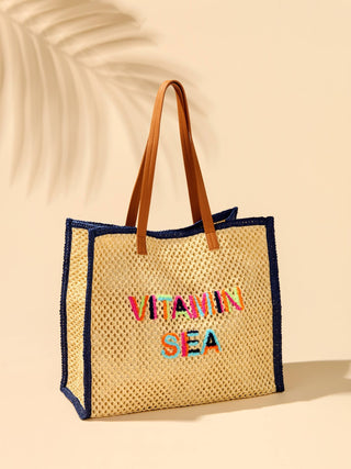 "VITAMIN SEA" Straw Tote