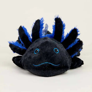 Black and blue plush axolotl warmie.