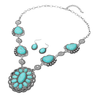 Turquoise stone necklace and earrings set.