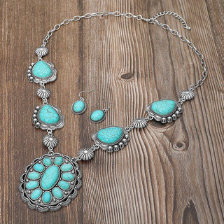 Western Turquoise Concho Statement Necklace & Earring Set