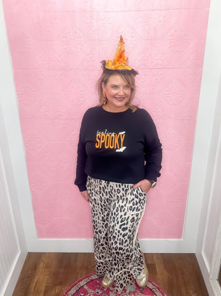 Wild & Wide Cropped Pants, drawstring, leopard pants, crop, ribbon detail, fall