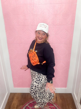 Wild & Wide Cropped Pants, drawstring, leopard pants, crop, ribbon detail, fall