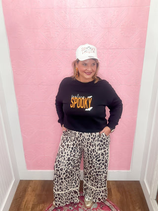 Wild & Wide Cropped Pants, drawstring, leopard pants, crop, ribbon detail, fall