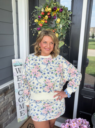 floral sweatshirt and skort set