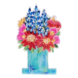 Colorful flower arrangement stand.
