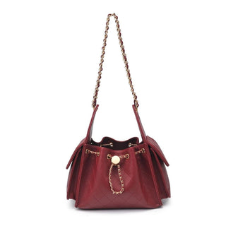 burgundy handbag with gold chain handle 