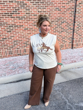 Yee Haw Western Horse Embroidered Muscle Tee