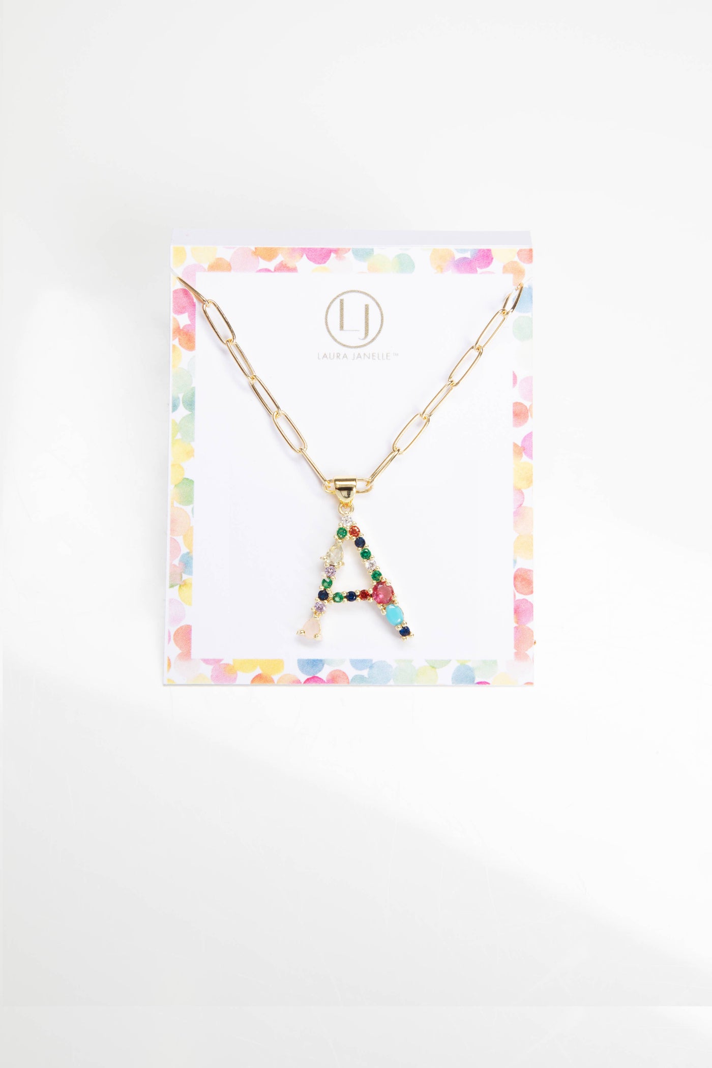 Colorful Crystals Initial Charm Necklace - A